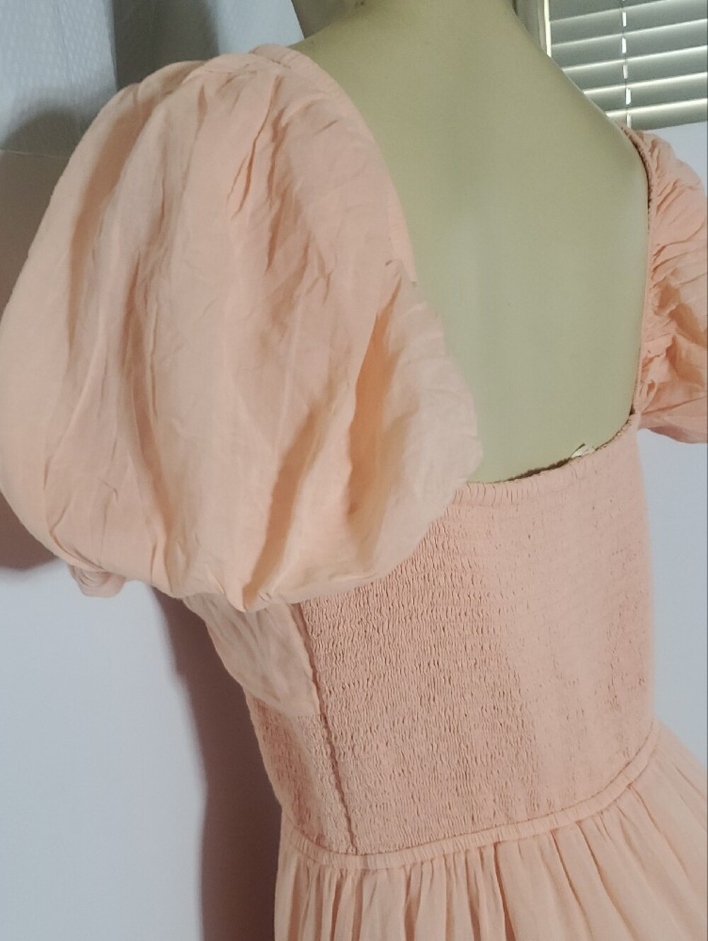 FREE PEOPLE Sundrenched Maxi Dress Peach Puff with Puff Sleeves Size L - Picture 10 of 15
